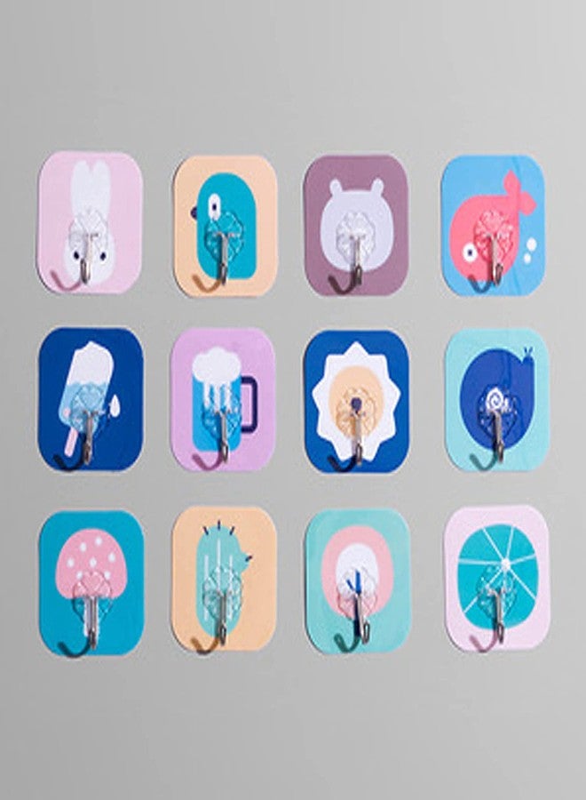 Wishbone Fancy Design Self Adhesive Pack of 12 Traceless Wall Hooks Heavy Duty Hooks for Hanging 10KG (Max) Magic Stickers Hooks Seamless (8.5 X 7.5 CM) - Image 1